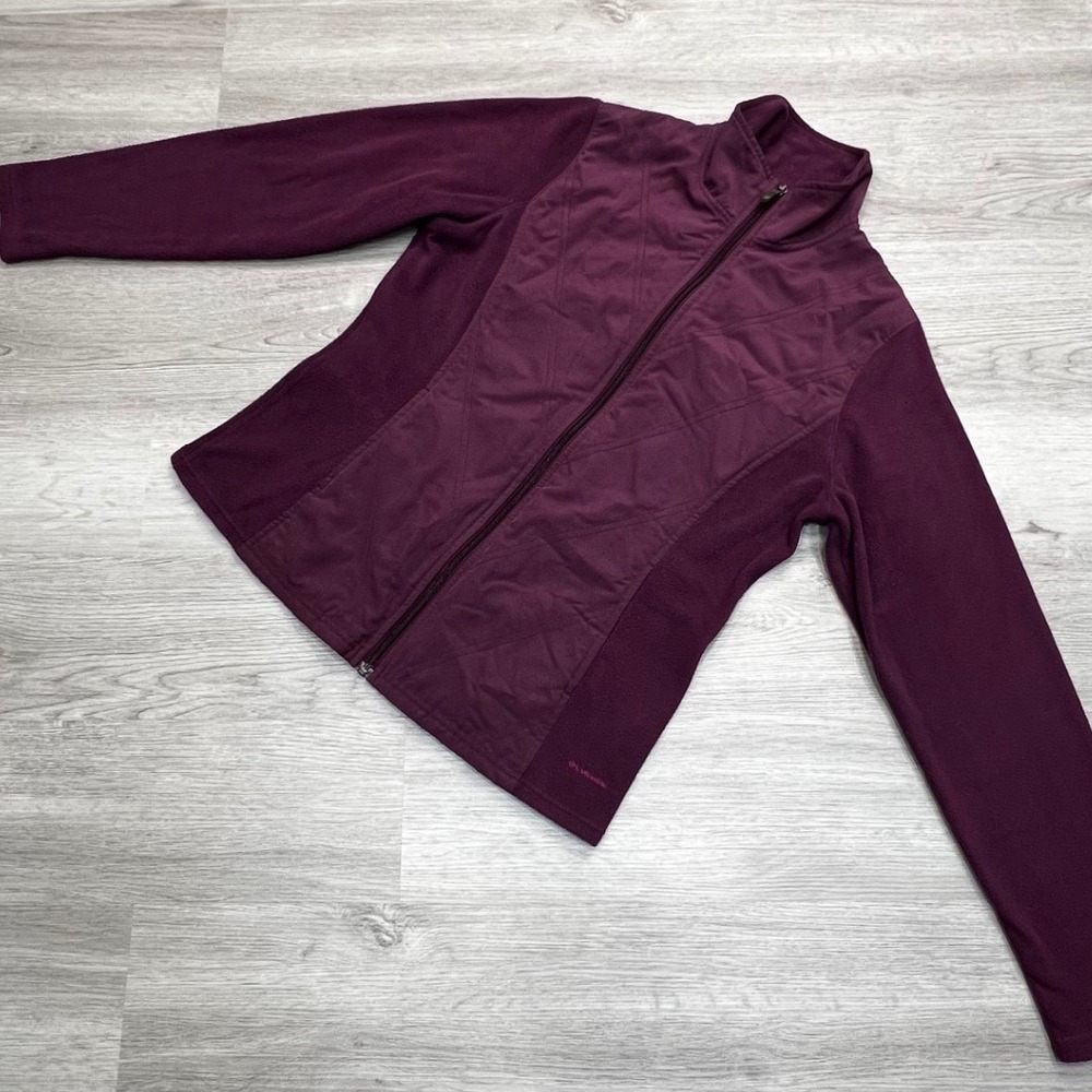 Columbia Women Fleece Jacket Full Zip Size M Quilted Panel Purple